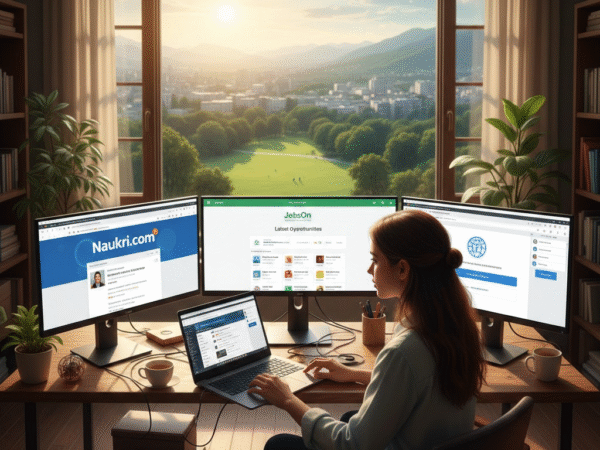 Job seekers browsing JobsOn and Naukri.com for jobs in India